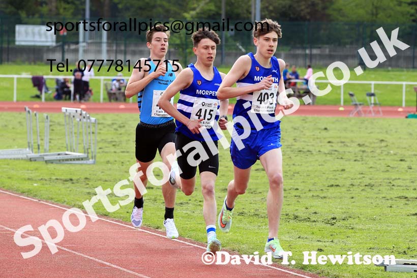 Mens Under-17s 1500 metres, 2023 North Eastern Track and Field Champs., Middlesbrough Sports Village, Middlesbrough. Photo: David T. Hewitson/Sports for All Pics